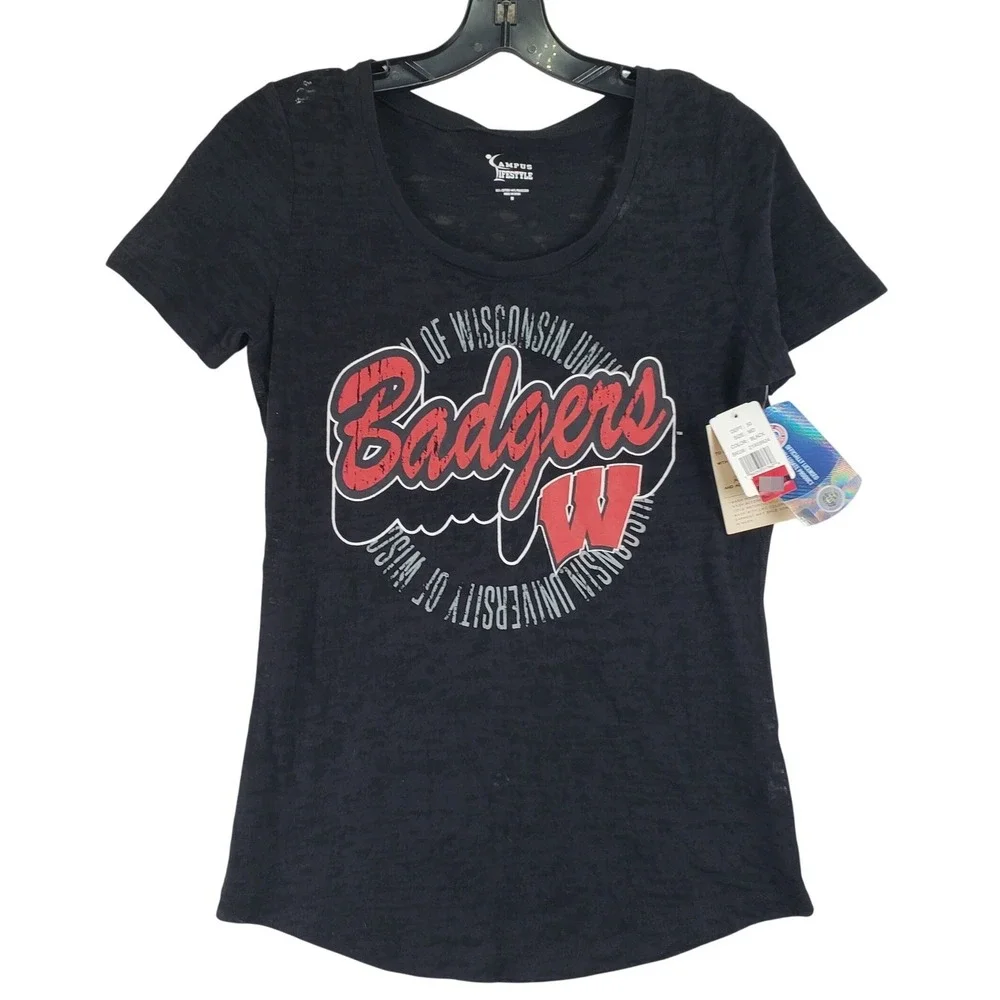 Wisconsin Badgers Campus Lifestyle T Shirt Womens M Black NCAA Football